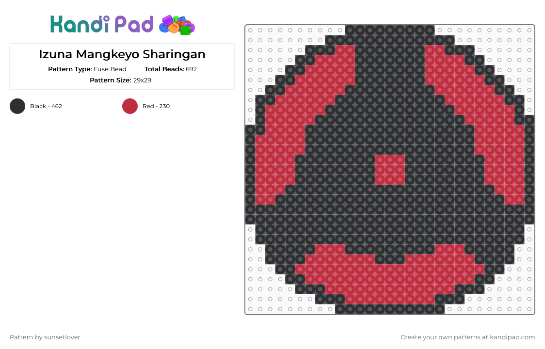 Izuna Mangkeyo Sharingan - Fuse Bead Pattern by sunsetlover on Kandi Pad - black, red