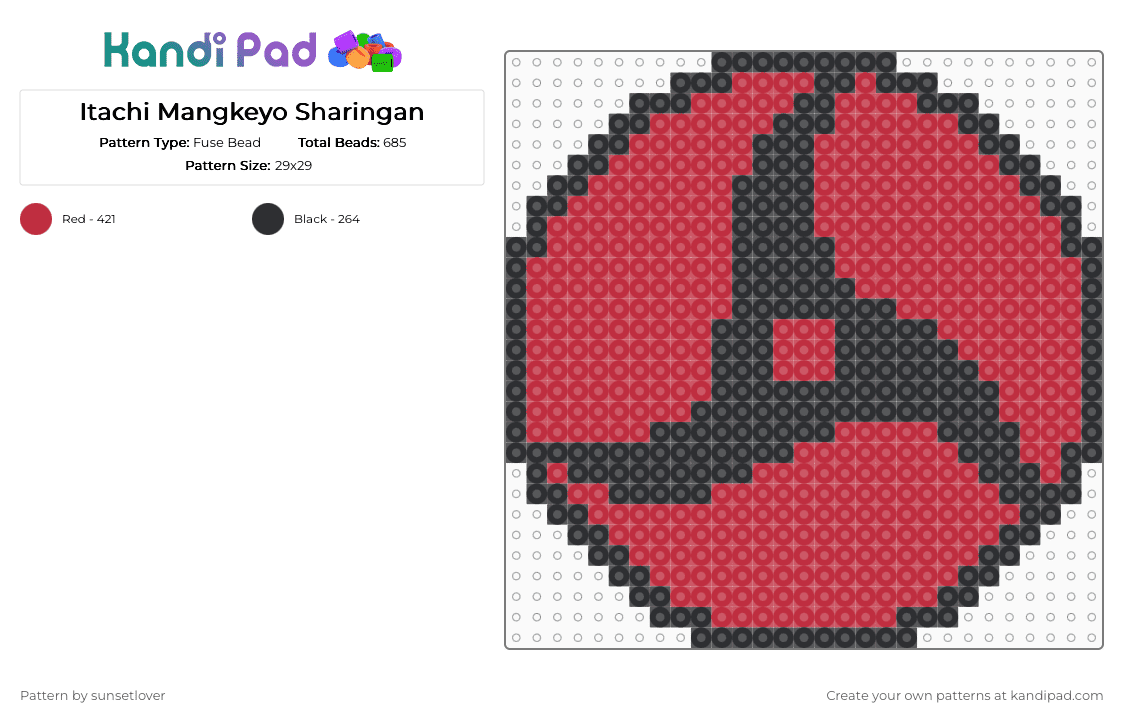 Itachi Mangkeyo Sharingan - Fuse Bead Pattern by sunsetlover on Kandi Pad - black, red