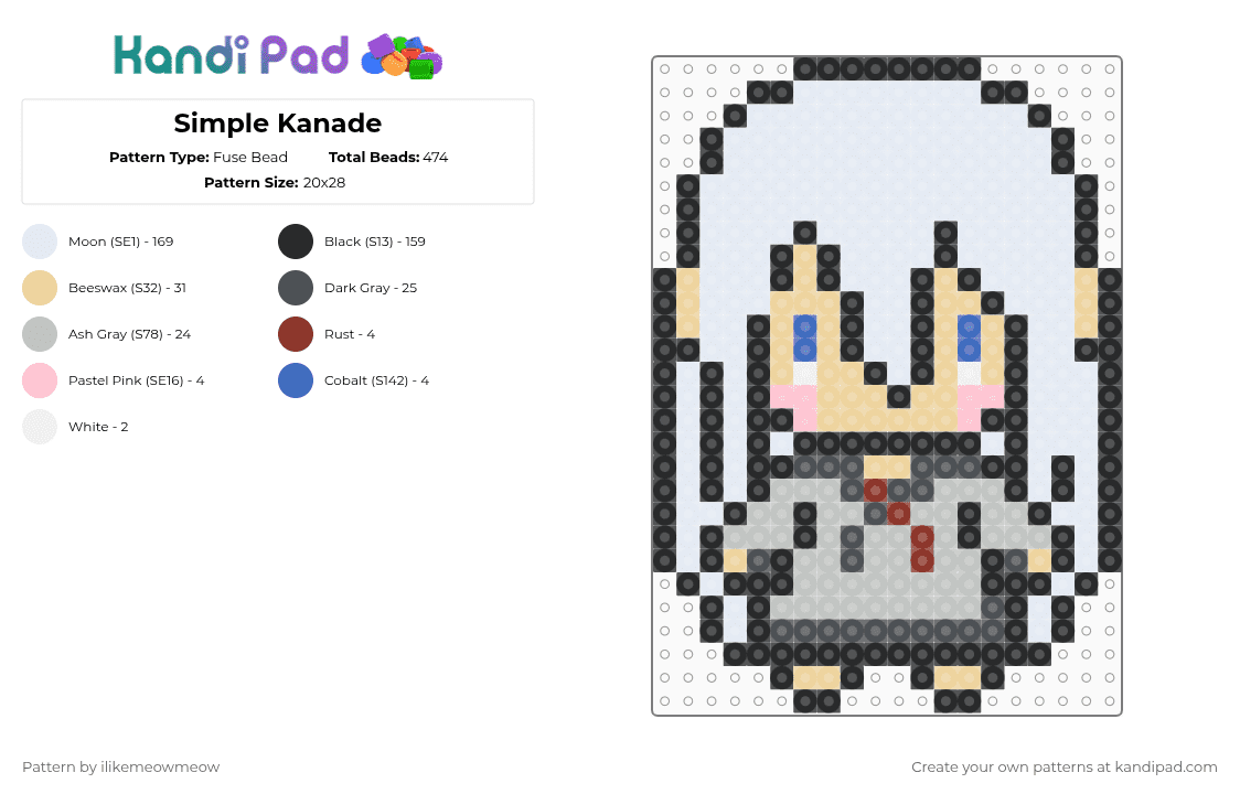 Simple Kanade - Fuse Bead Pattern by ilikemeowmeow on Kandi Pad - white,gray,beige