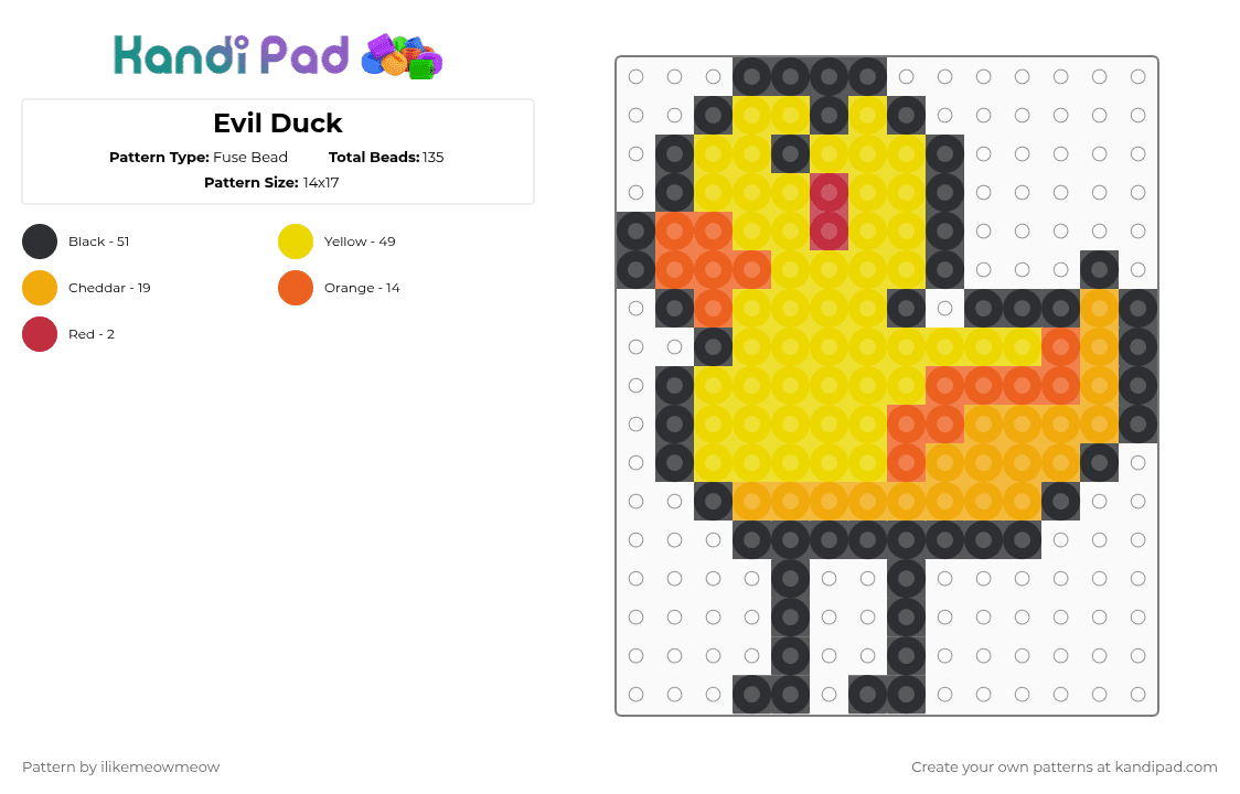 Evil Duck - Fuse Bead Pattern by ilikemeowmeow on Kandi Pad - yellow,orange,evil,duck,ducky,evil ducky,angry,duck with legs,red