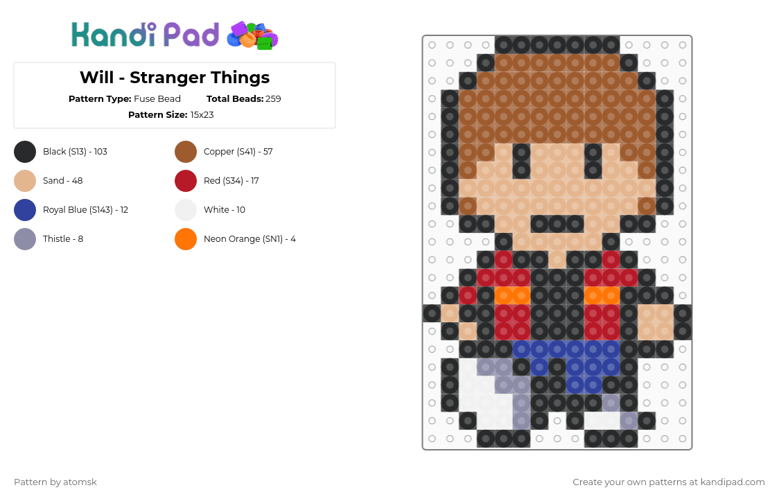 Will - Stranger Things - Fuse Bead Pattern by atomsk on Kandi Pad - tan,beige