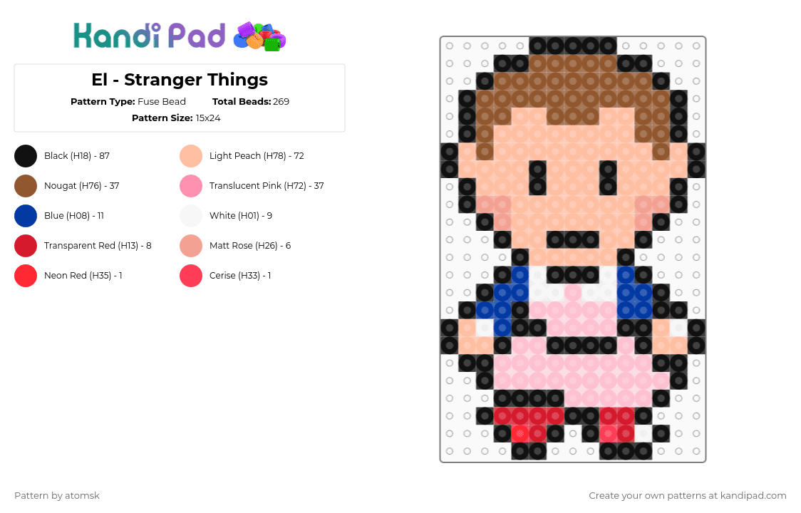 El - Stranger Things - Fuse Bead Pattern by atomsk on Kandi Pad - tan,beige,pink