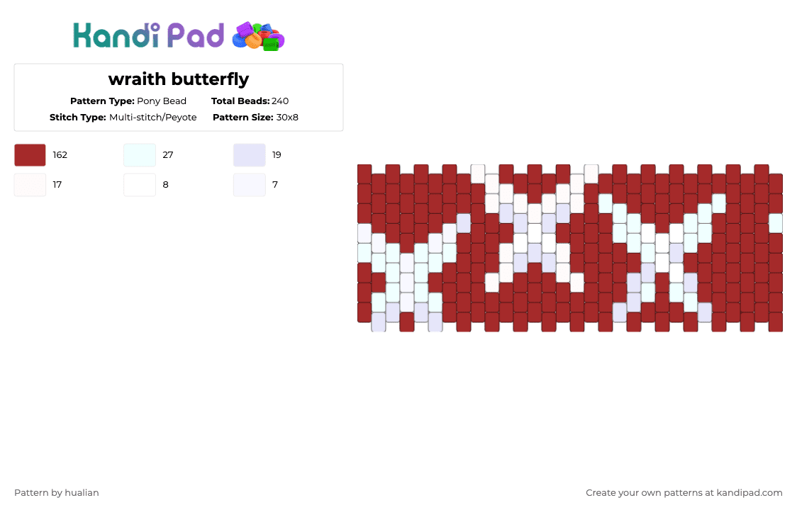 wraith butterfly - Pony Bead Pattern by hualian on Kandi Pad - red,white,tgcf,hualian,heavenofficalsblessing,huacheng,xielian,wraithbutterfly,butterfly