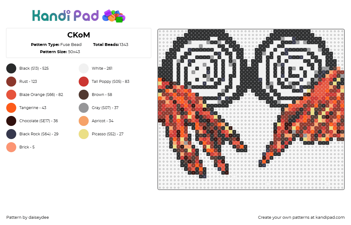 CKoM - Fuse Bead Pattern by daiseydee on Kandi Pad - certain kind of magic,rezz,album,hypnotic,spiral,music,dj,edm,dark,creepy,orange,white,black