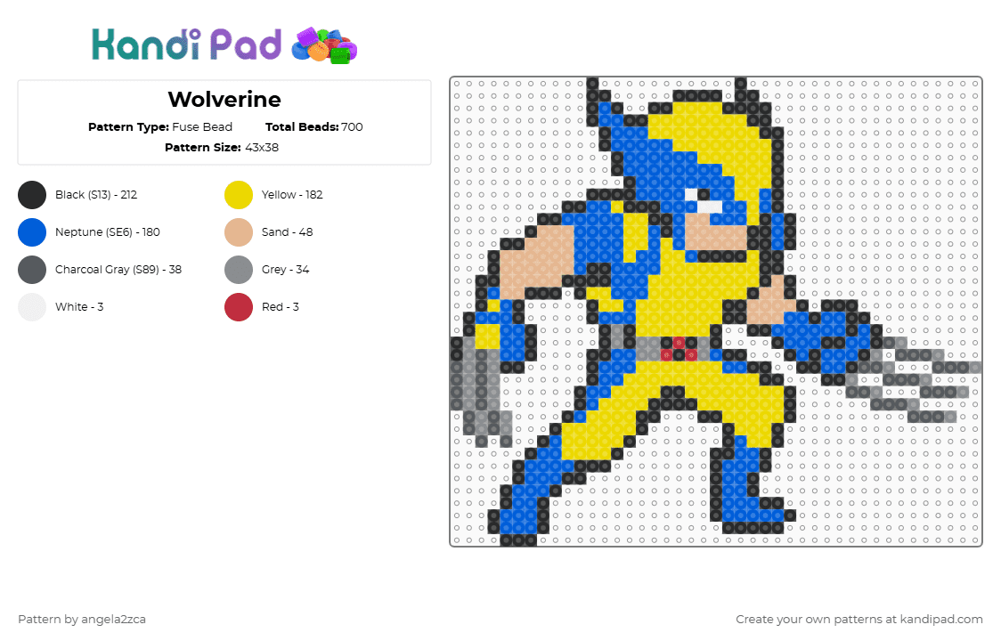 Wolverine - Fuse Bead Pattern by angela2zca on Kandi Pad - yellow,blue