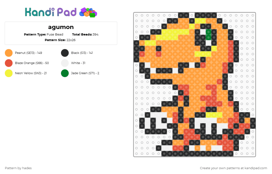 agumon - Fuse Bead Pattern by hades on Kandi Pad - orange