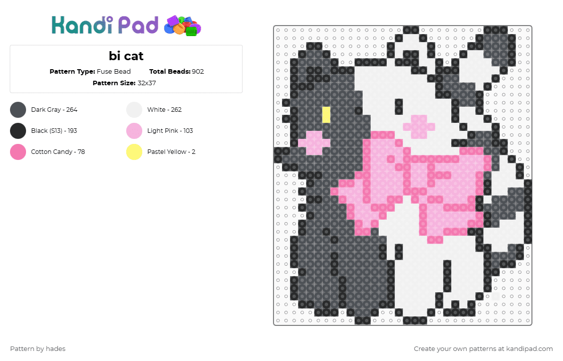 bi cat - Fuse Bead Pattern by hades on Kandi Pad - gray,pink
