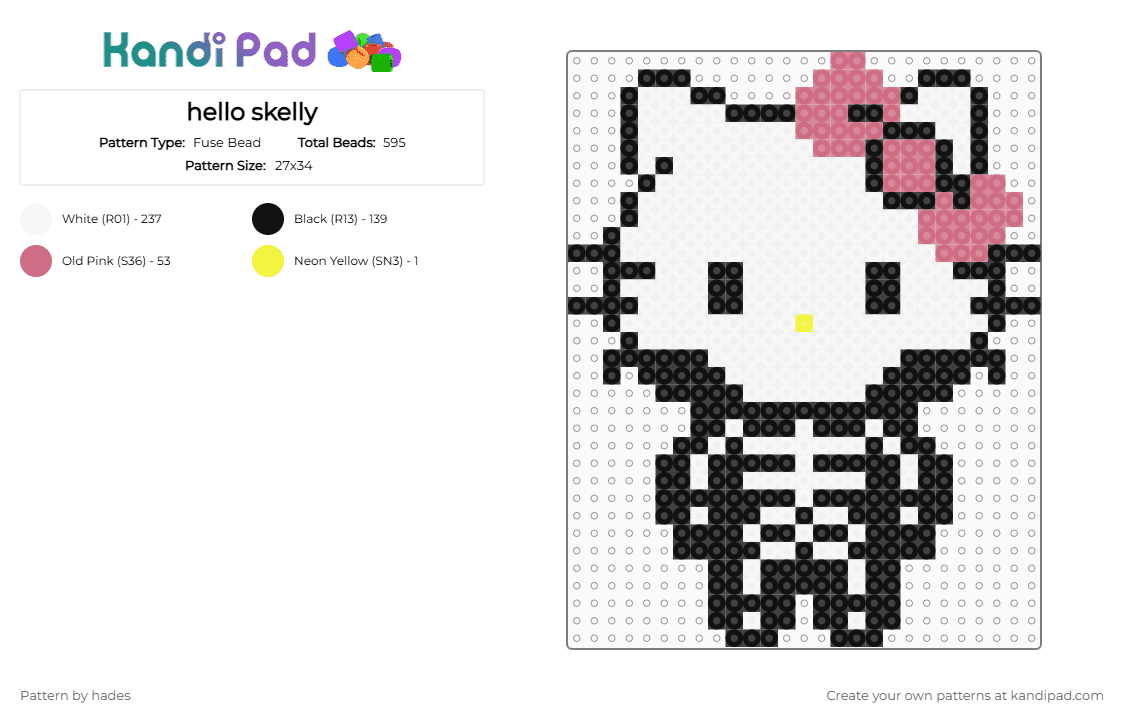 hello skelly - Fuse Bead Pattern by hades on Kandi Pad - white,pink