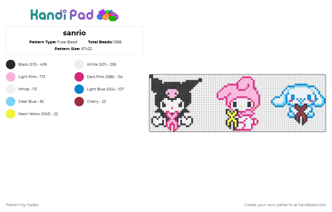 sanrio - Fuse Bead Pattern by hades on Kandi Pad - pink
