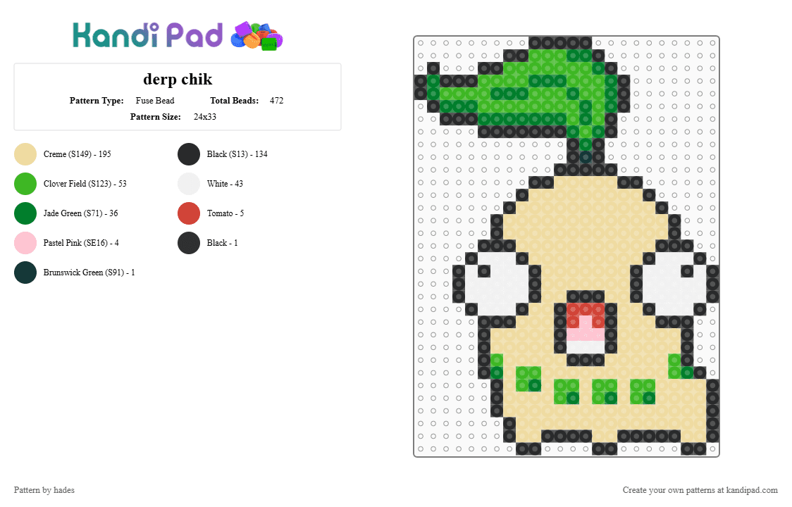 derp chik - Fuse Bead Pattern by hades on Kandi Pad - green,beige