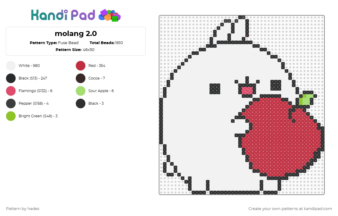 molang 2.0 - Fuse Bead Pattern by hades on Kandi Pad - white,red