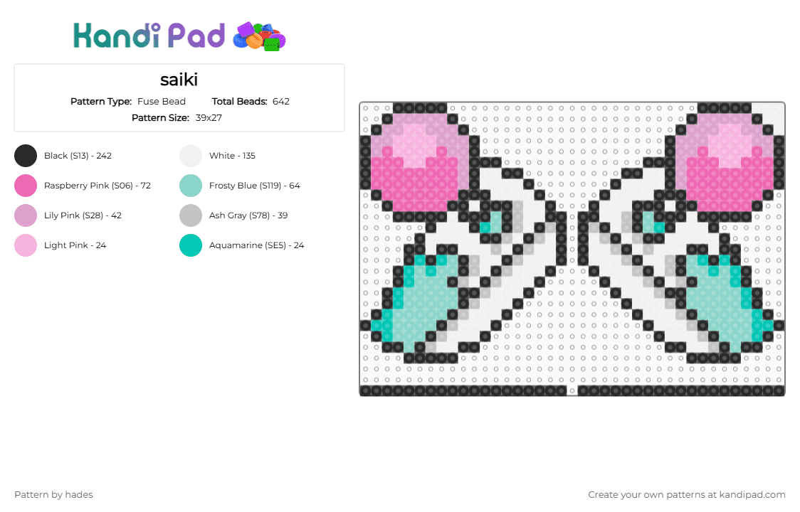 saiki - Fuse Bead Pattern by hades on Kandi Pad - light blue, pink