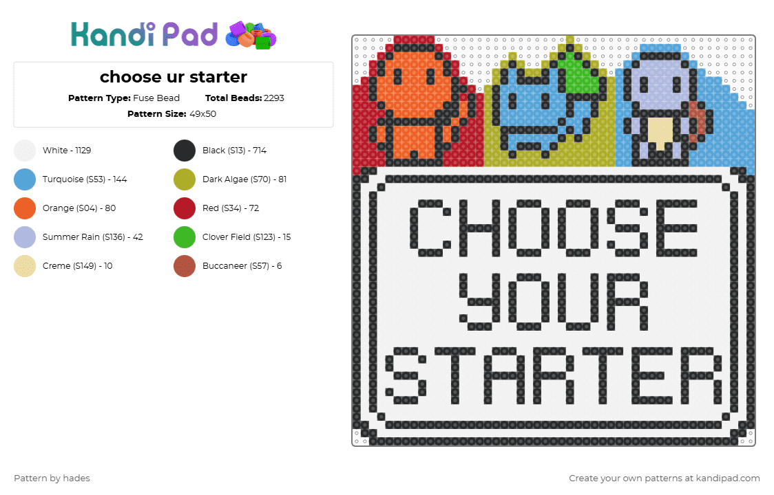 choose ur starter - Fuse Bead Pattern by hades on Kandi Pad - white,light blue,red,colorful