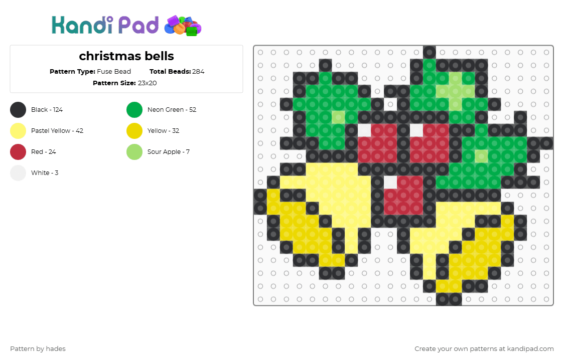 christmas bells - Fuse Bead Pattern by hades on Kandi Pad - green,yellow