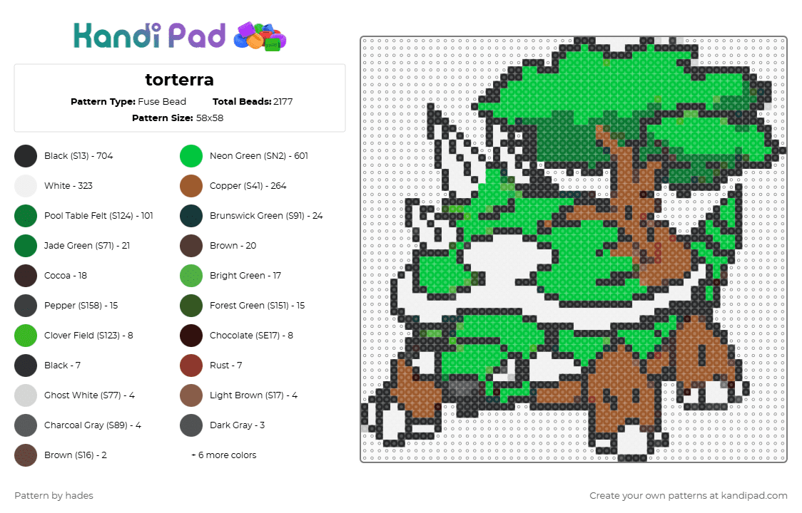 torterra - Fuse Bead Pattern by hades on Kandi Pad - green,tan