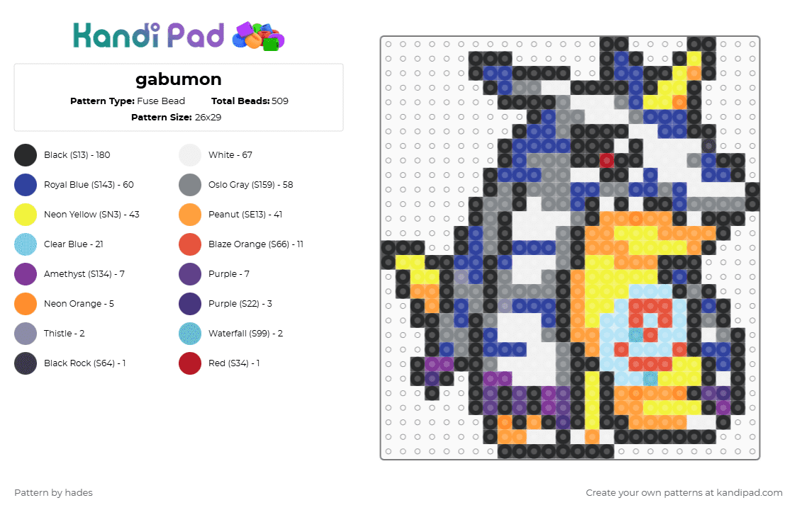gabumon - Fuse Bead Pattern by hades on Kandi Pad - purple,yellow,orange,gray