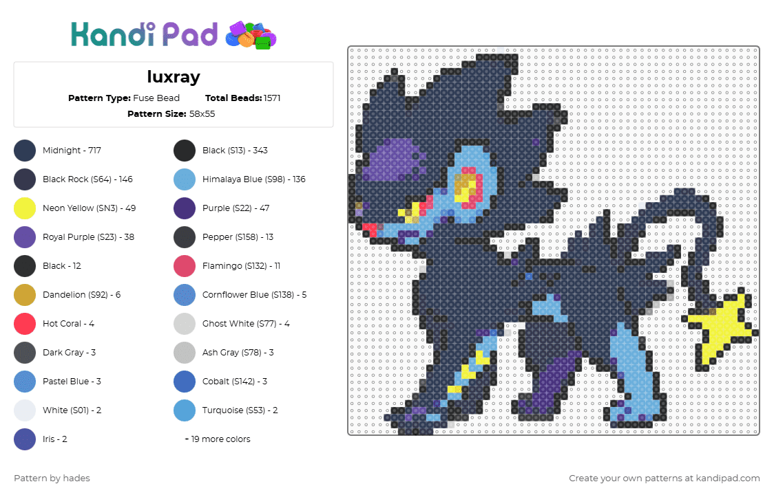 luxray - Fuse Bead Pattern by hades on Kandi Pad - purple,light blue
