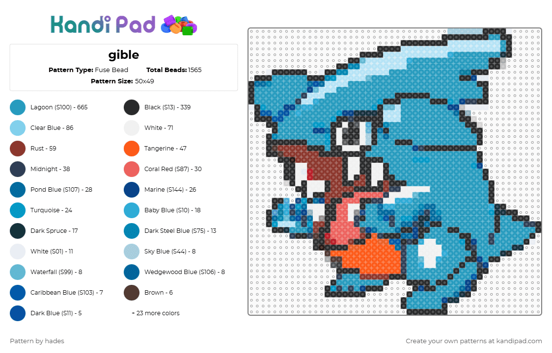 gible - Fuse Bead Pattern by hades on Kandi Pad - light blue