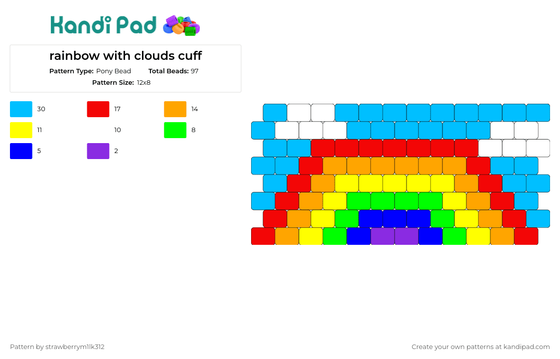 Rainbow rave, kandi cuff Pony Bead Pattern - Kandi Pad