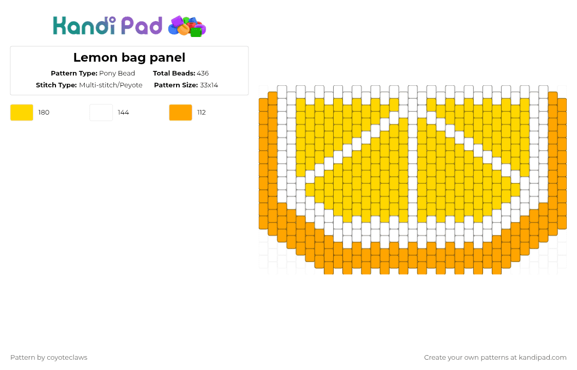 Lemon bag panel - Pony Bead Pattern by coyoteclaws on Kandi Pad - orange,yellow,bag,purse,lemon,citrus