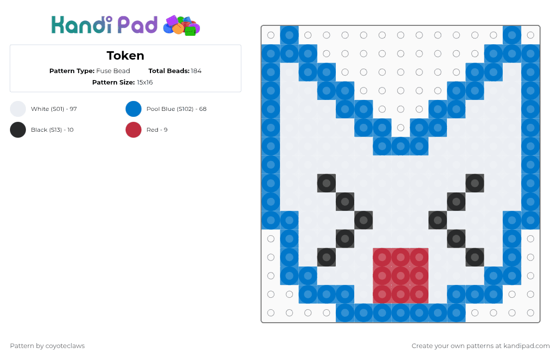 Token - Fuse Bead Pattern by coyoteclaws on Kandi Pad - blue,femtanyl,token,cat,white