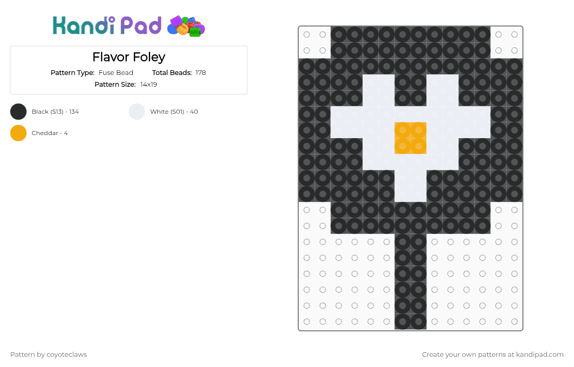 Flavor Foley - Fuse Bead Pattern by coyoteclaws on Kandi Pad - black,white,pan,logo,flavor foley,egg,heart,pixel