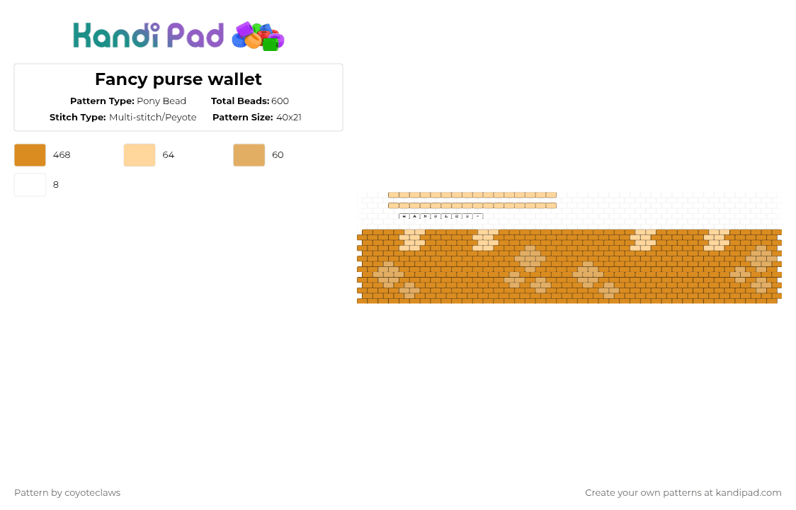 Fancy purse wallet - Pony Bead Pattern by coyoteclaws on Kandi Pad - orange,dandys world,fancy purse,yellow,wallet