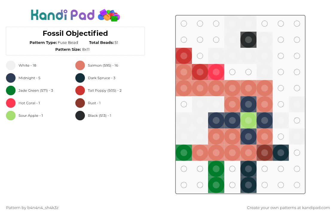 Fossil Objectified - Fuse Bead Pattern by b4n4n4_sh4k3z on Kandi Pad - characters, fossil, mini, objectified, orange