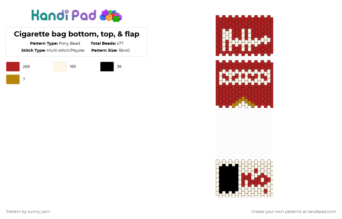 Cigarette bag bottom, top, & flap - Pony Bead Pattern by sunny-yarn on Kandi Pad - red