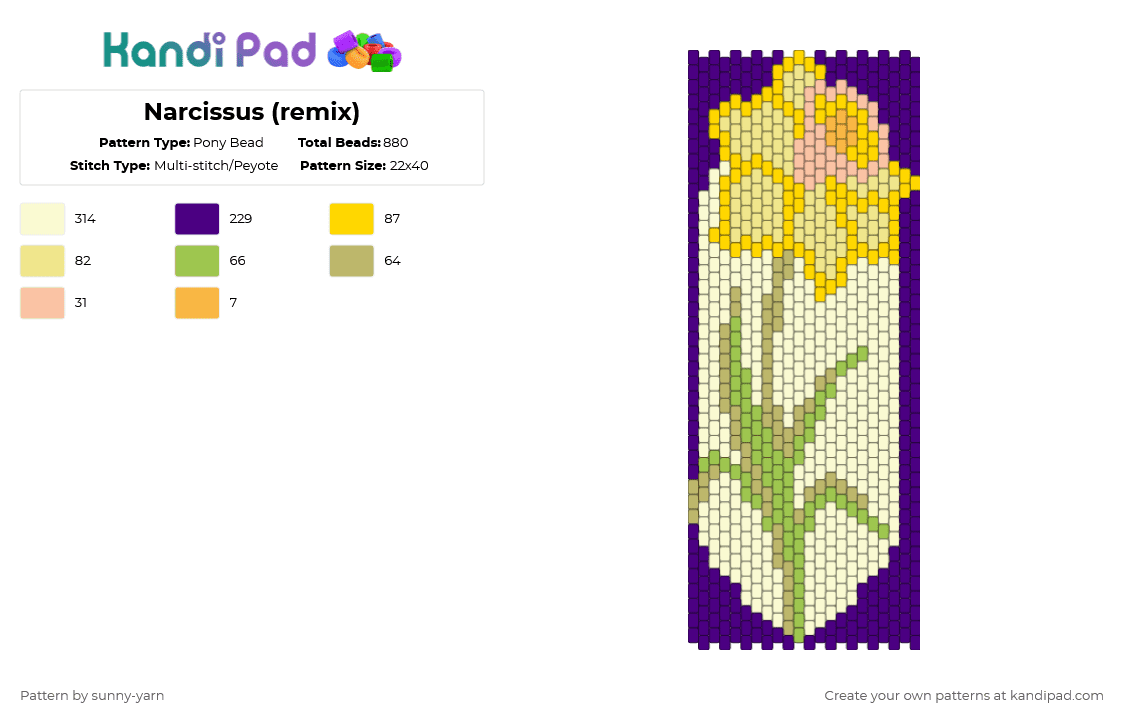 Narcissus (remix) - Pony Bead Pattern by sunny-yarn on Kandi Pad - yellow,purple