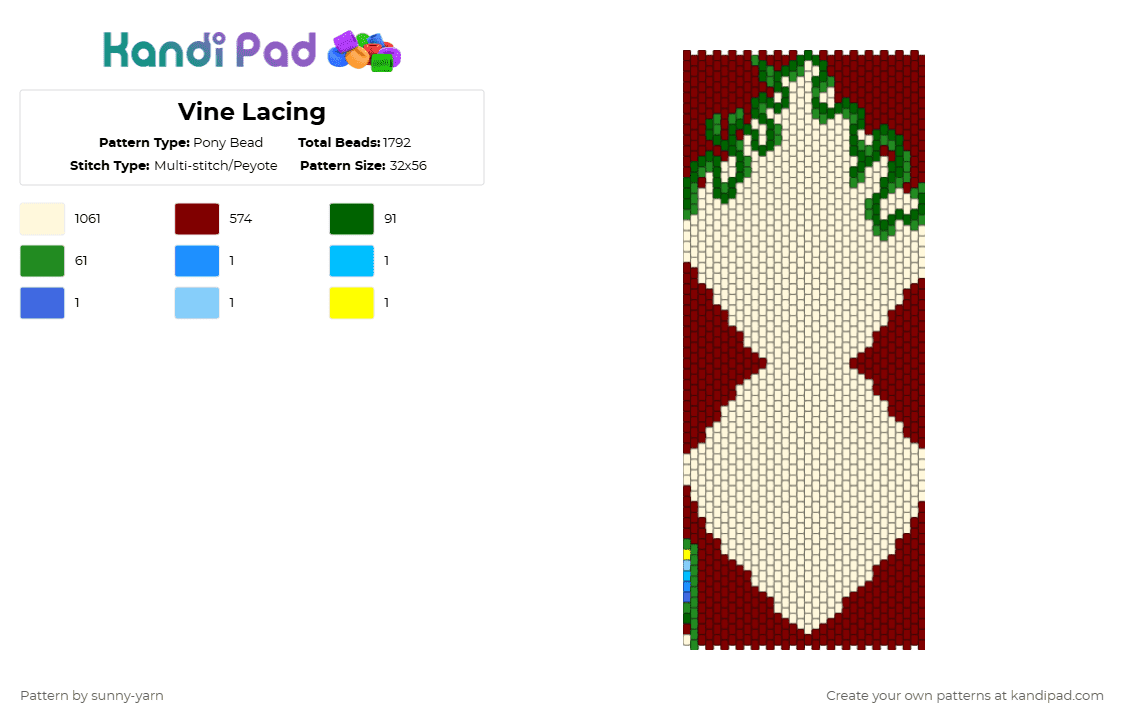 Vine Lacing - Pony Bead Pattern by sunny-yarn on Kandi Pad - white,brown,green