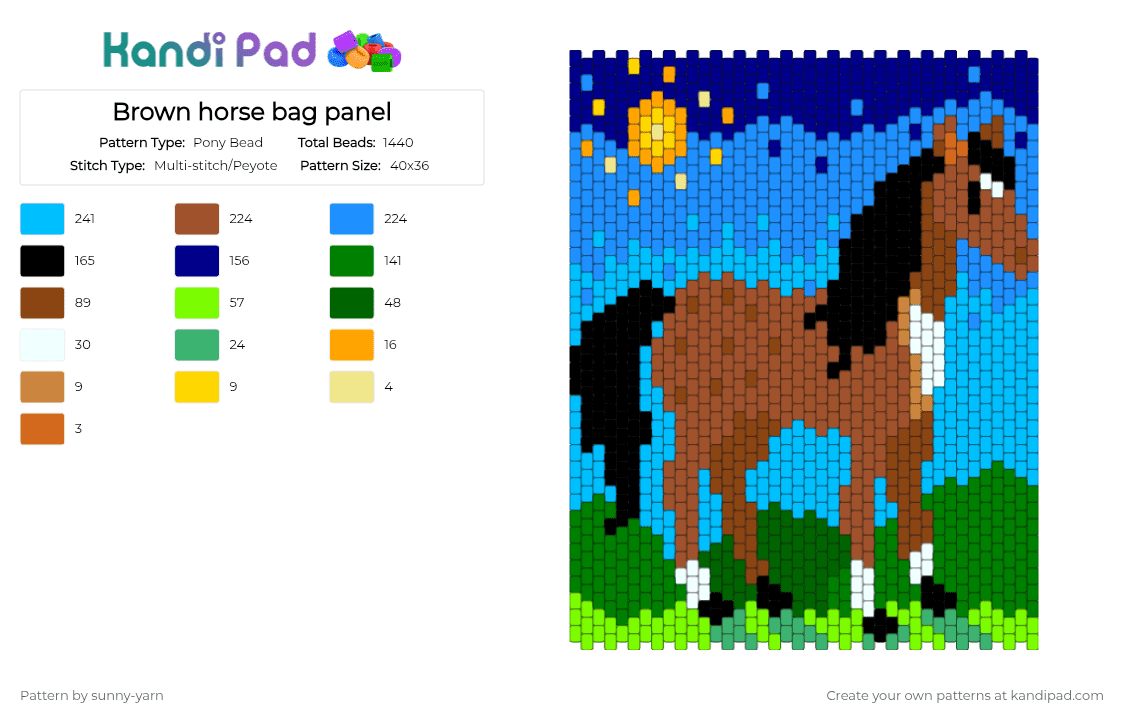 Brown horse bag panel - Pony Bead Pattern by sunny-yarn on Kandi Pad - red,light blue,green