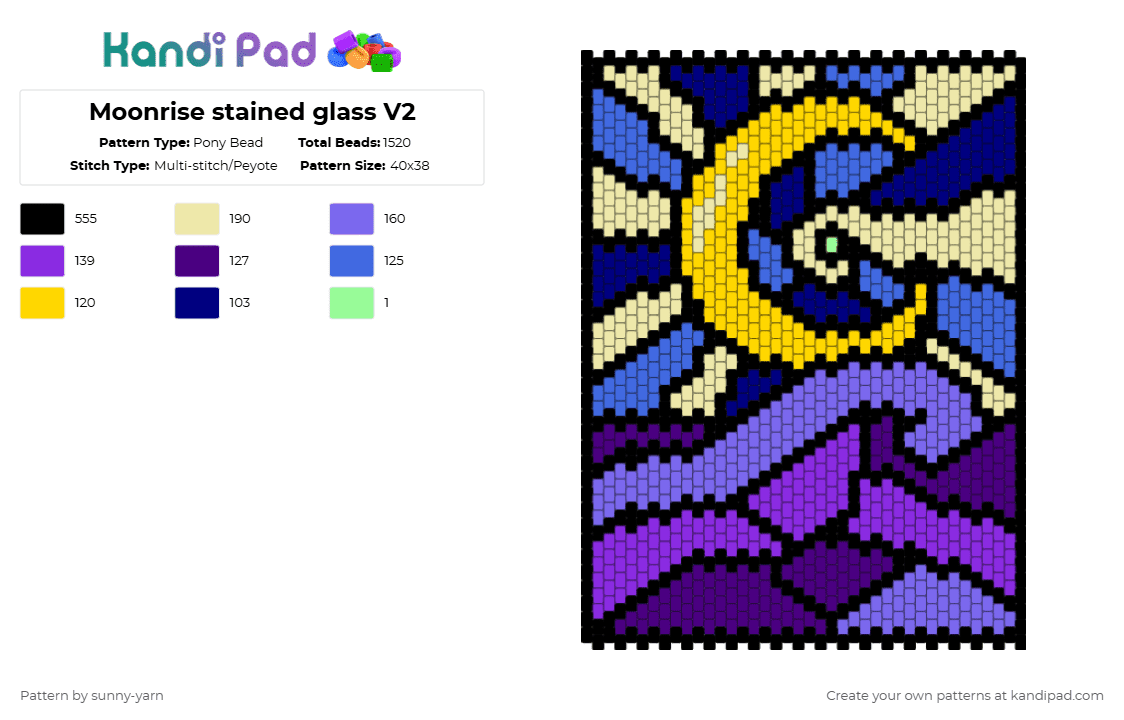 Moonrise stained glass V2 - Pony Bead Pattern by sunny-yarn on Kandi Pad - yellow,blue,purple
