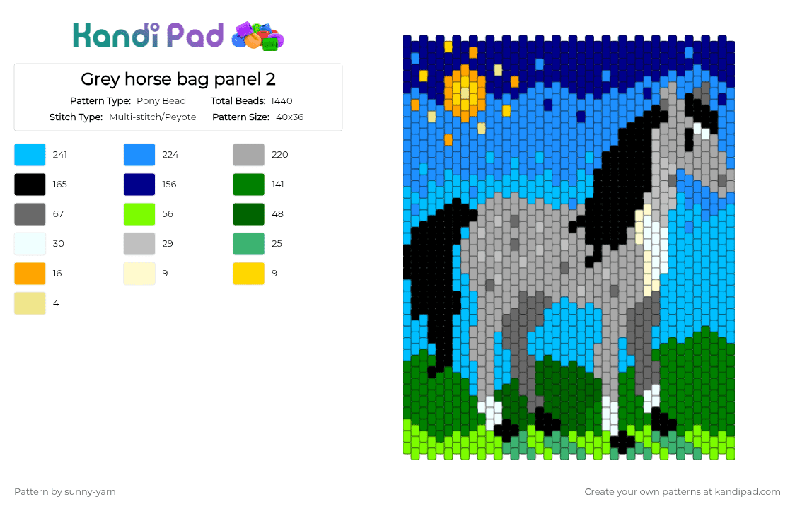 Grey horse bag panel 2 - Pony Bead Pattern by sunny-yarn on Kandi Pad - beige,light blue,green