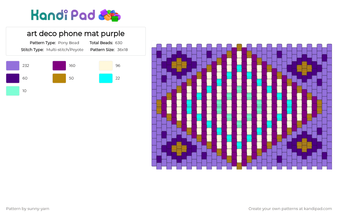 art deco phone mat purple - Pony Bead Pattern by sunny-yarn on Kandi Pad - pink, purple