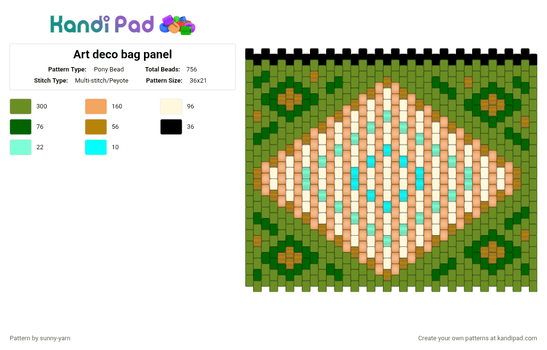 Art deco bag panel - Pony Bead Pattern by sunny-yarn on Kandi Pad - green, orange