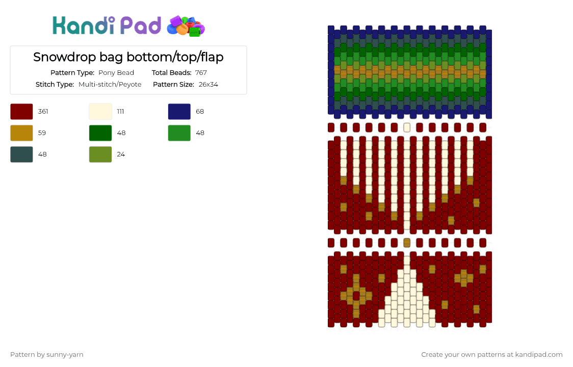 Snowdrop bag bottom/top/flap - Pony Bead Pattern by sunny-yarn on Kandi Pad - brown
