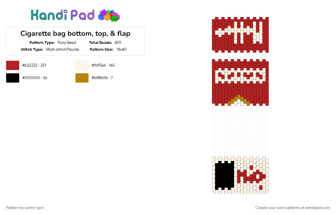 Cigarette bag bottom, top, & flap - Pony Bead Pattern by sunny-yarn on Kandi Pad - red