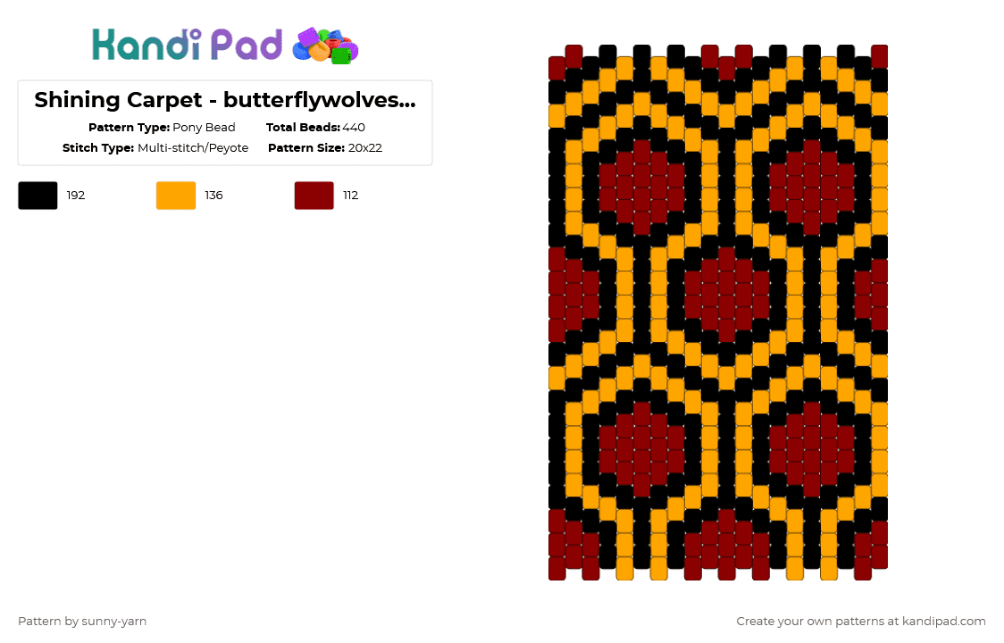 Shining Carpet - butterflywolves remix! - Pony Bead Pattern by sunny-yarn on Kandi Pad - orange, red, remix