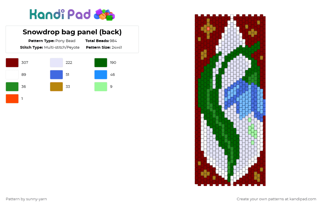 Snowdrop bag panel (back) - Pony Bead Pattern by sunny-yarn on Kandi Pad - green,brown