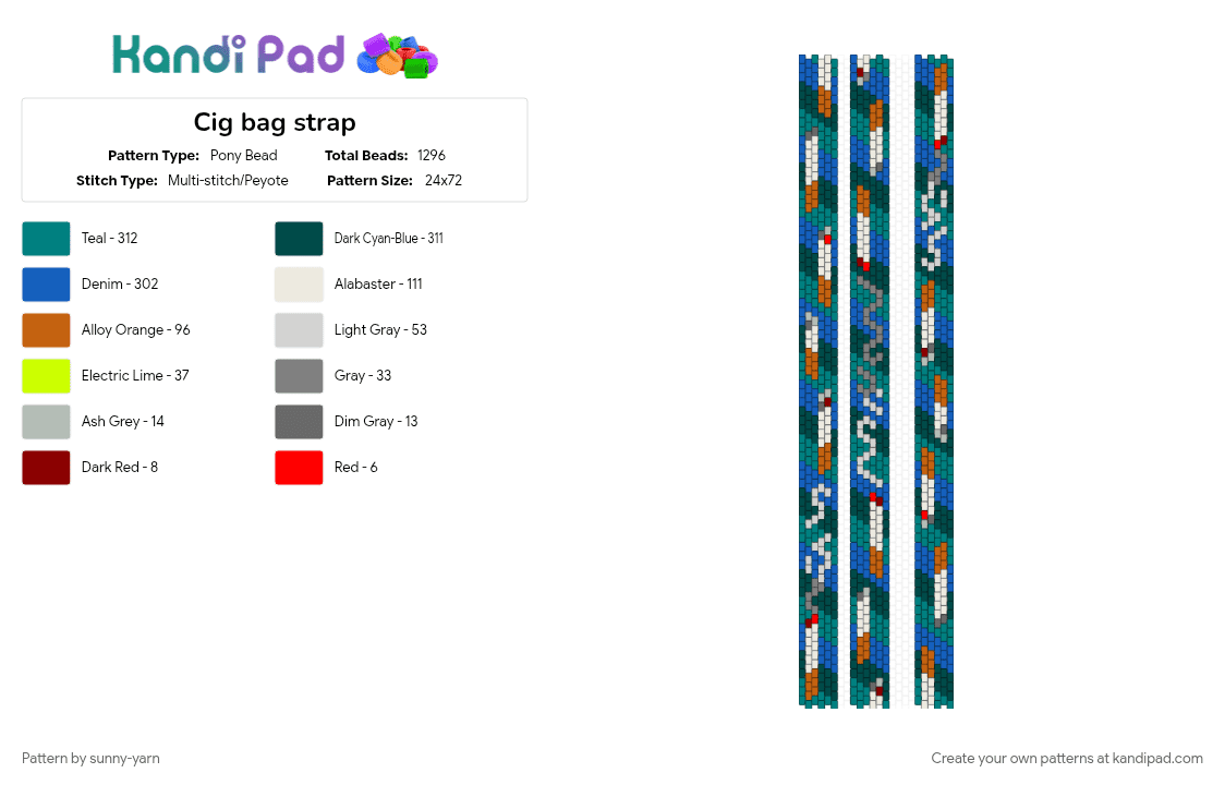 Cig bag strap - Pony Bead Pattern by sunny-yarn on Kandi Pad - blue, teal