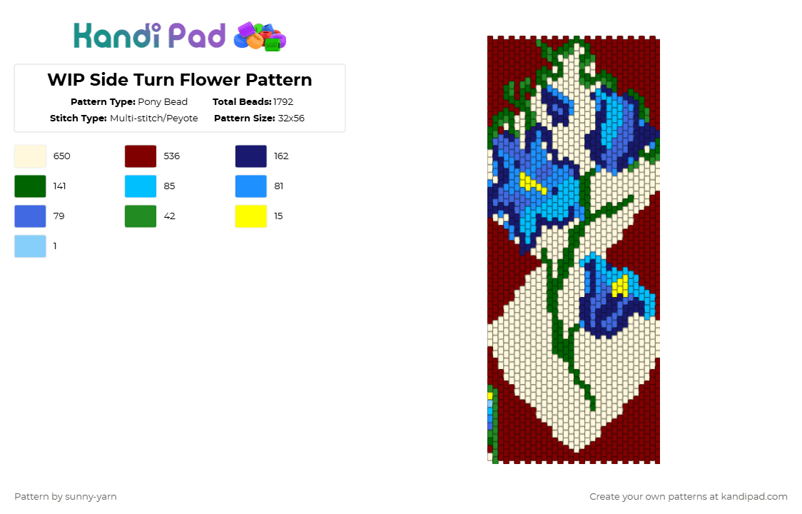 WIP Side Turn Flower Pattern - Pony Bead Pattern by sunny-yarn on Kandi Pad - brown,green