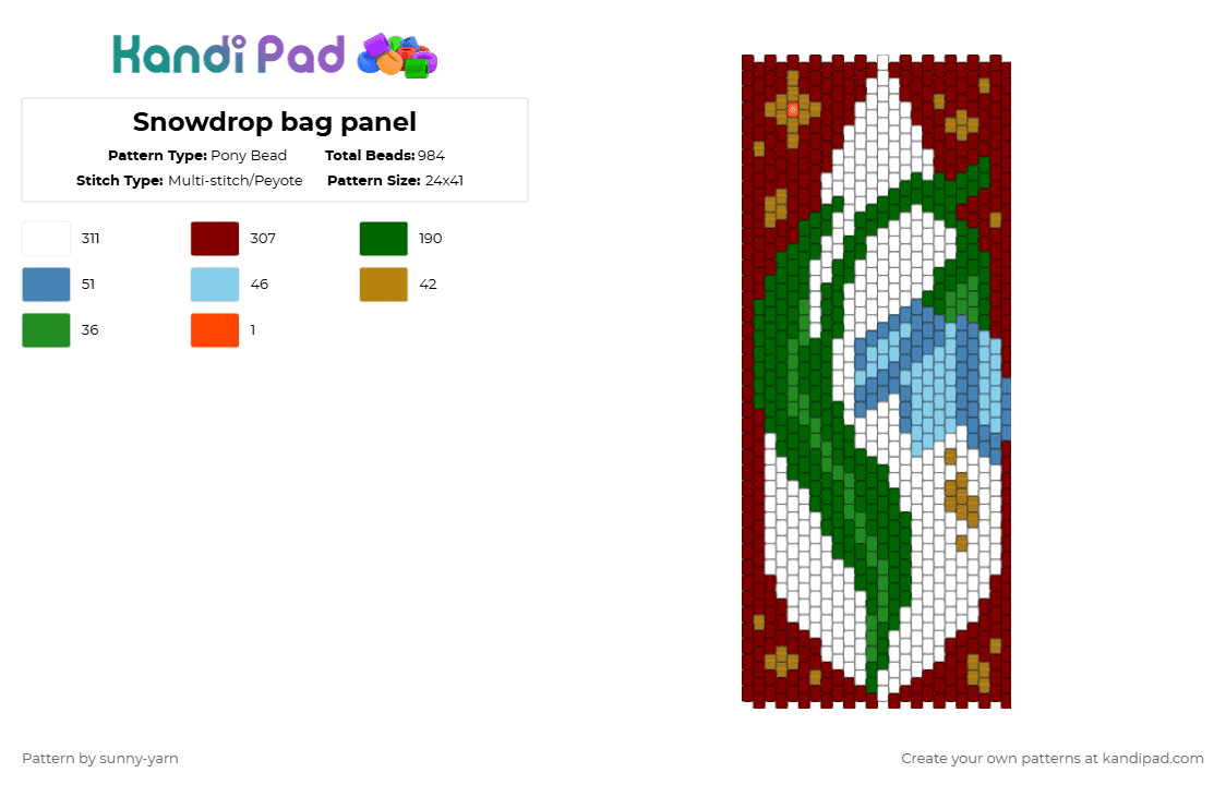Snowdrop bag panel - Pony Bead Pattern by sunny-yarn on Kandi Pad - green,brown