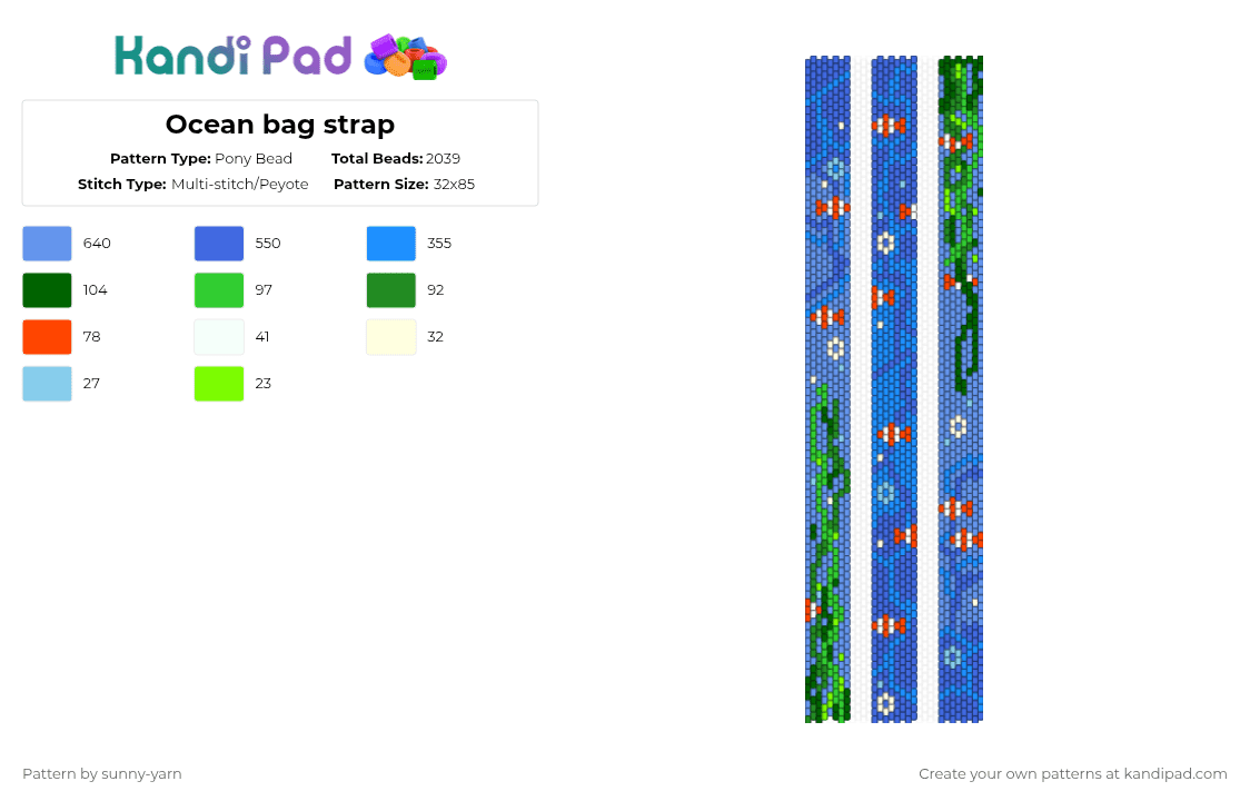 Ocean bag strap - Pony Bead Pattern by sunny-yarn on Kandi Pad - light blue,blue