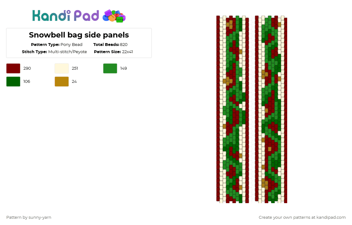 Snowbell bag side panels - Pony Bead Pattern by sunny-yarn on Kandi Pad - brown,green