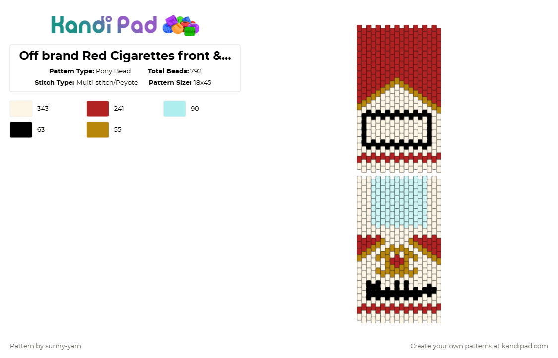 Off brand Red Cigarettes front & back panel - Pony Bead Pattern by sunny-yarn on Kandi Pad - red