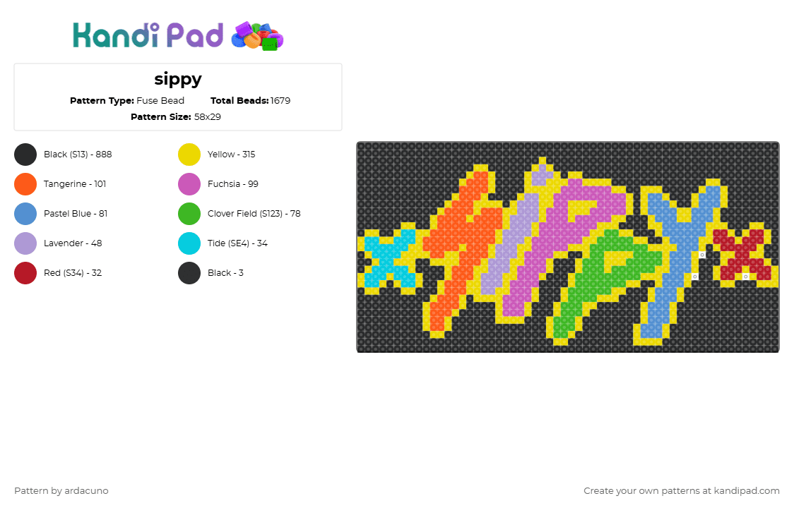 sippy - Fuse Bead Pattern by ardacuno on Kandi Pad - black,yellow,pink,dj,sippy,edm,dubstep