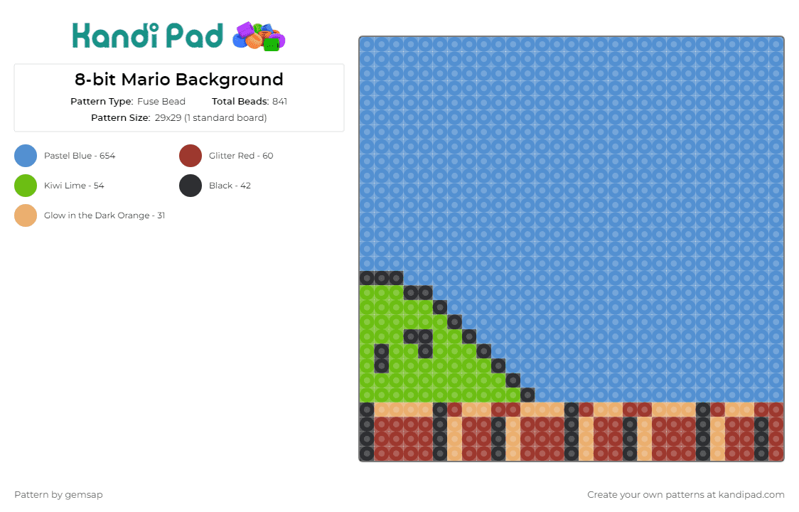 8-bit Mario Background - Fuse Bead Pattern by gemsap on Kandi Pad - mario,nintendo,landscape,panel,video games