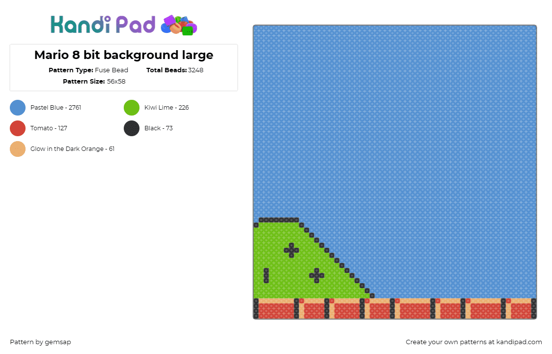 Mario 8 bit background large - Fuse Bead Pattern by gemsap on Kandi Pad - mario,nintendo,landscape,panel,video games