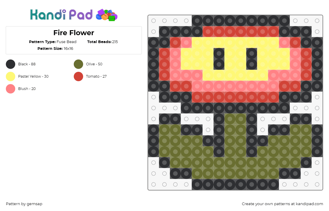 Fire Flower - Fuse Bead Pattern by gemsap on Kandi Pad - mario,fire flower,nintendo,video games
